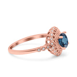 14K Rose Gold 0.77ct Halo Art Deco Round 5.5mm G SI London Blue Topaz Diamond Engagement Wedding Ring Size 6.5