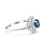 14K White Gold 0.77ct Halo Art Deco Round 5.5mm G SI London Blue Topaz Diamond Engagement Wedding Ring Size 6.5