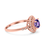 14K Rose Gold 0.77ct Halo Art Deco Round 5.5mm G SI Natural Amethyst Diamond Engagement Wedding Ring Size 6.5