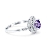 14K White Gold 0.77ct Halo Art Deco Round 5.5mm G SI Natural Amethyst Diamond Engagement Wedding Ring Size 6.5