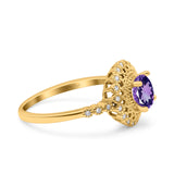 14K Yellow Gold 0.77ct Halo Art Deco Round 5.5mm G SI Natural Amethyst Diamond Engagement Wedding Ring Size 6.5