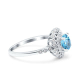 14K White Gold 0.77ct Halo Art Deco Round 5.5mm G SI Natural Blue Topaz Diamond Engagement Wedding Ring Size 6.5