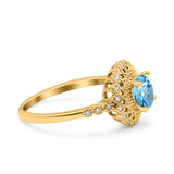 14K Yellow Gold 0.77ct Halo Art Deco Round 5.5mm G SI Natural Blue Topaz Diamond Engagement Wedding Ring Size 6.5