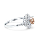 14K White Gold 0.77ct Halo Art Deco Round 5.5mm G SI Natural Morganite Diamond Engagement Wedding Ring Size 6.5