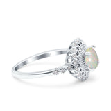 14K White Gold 0.11ct Halo Art Deco Round 5.5mm G SI Natural White Opal Diamond Engagement Wedding Ring Size 6.5
