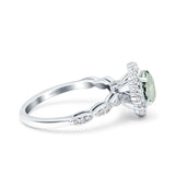 14K White Gold 1.19ct Vintage Art Deco Halo Oval 7mmx5mm G SI Natural Green Amethyst Diamond Engagement Wedding Ring Size 6.5