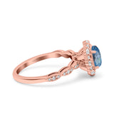 14K Rose Gold 1.19ct Vintage Art Deco Halo Oval 7mmx5mm G SI London Blue Topaz Diamond Engagement Wedding Ring Size 6.5