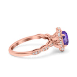 14K Rose Gold 1.19ct Vintage Art Deco Halo Oval 7mmx5mm G SI Natural Amethyst Diamond Engagement Wedding Ring Size 6.5