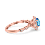 14K Rose Gold 1.19ct Vintage Art Deco Halo Oval 7mmx5mm G SI Natural Blue Topaz Diamond Engagement Wedding Ring Size 6.5