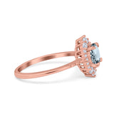 14K Rose Gold 1.61ct Halo Vintage Round 7mm G SI Natural Aquamarine Diamond Engagement Wedding Ring Size 6.5