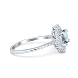 14K White Gold 1.61ct Halo Vintage Round 7mm G SI Natural Aquamarine Diamond Engagement Wedding Ring Size 6.5