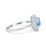 14K White Gold 1.61ct Halo Vintage Round 7mm G SI Natural Blue Topaz Diamond Engagement Wedding Ring Size 6.5