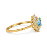 14K Yellow Gold 1.61ct Halo Vintage Round 7mm G SI Natural Blue Topaz Diamond Engagement Wedding Ring Size 6.5