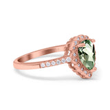 14K Rose Gold 1.42ct Teardrop Pear Halo 8mmx6mm G SI Natural Green Amethyst Diamond Engagement Wedding Ring Size 6.5