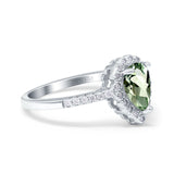 14K White Gold 1.42ct Teardrop Pear Halo 8mmx6mm G SI Natural Green Amethyst Diamond Engagement Wedding Ring Size 6.5