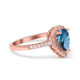 14K Rose Gold 1.42ct Teardrop Pear Halo 8mmx6mm G SI London Blue Topaz Diamond Engagement Wedding Ring Size 6.5