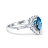14K White Gold 1.42ct Teardrop Pear Halo 8mmx6mm G SI London Blue Topaz Diamond Engagement Wedding Ring Size 6.5