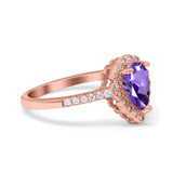 14K Rose Gold 1.42ct Teardrop Pear Halo 8mmx6mm G SI Natural Amethyst Diamond Engagement Wedding Ring Size 6.5