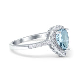 14K White Gold 1.42ct Teardrop Pear Halo 8mmx6mm G SI Natural Aquamarine Diamond Engagement Wedding Ring Size 6.5