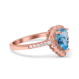 14K Rose Gold 1.42ct Teardrop Pear Halo 8mmx6mm G SI Natural Blue Topaz Diamond Engagement Wedding Ring Size 6.5