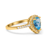 14K Yellow Gold 1.42ct Teardrop Pear Halo 8mmx6mm G SI Natural Blue Topaz Diamond Engagement Wedding Ring Size 6.5
