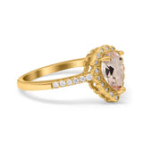 14K Yellow Gold 1.42ct Teardrop Pear Halo 8mmx6mm G SI Natural Morganite Diamond Engagement Wedding Ring Size 6.5