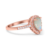 14K Rose Gold 0.17ct Teardrop Pear Halo 8mmx6mm G SI Natural White Opal Diamond Engagement Wedding Ring Size 6.5