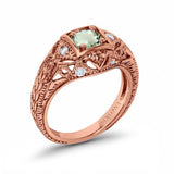 14K Rose Gold 0.15ct Round Antique Style 5mm G SI Natural Green Amethyst Diamond Engagement Wedding Ring Size 6.5