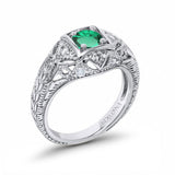 14K White Gold 0.15ct Round Antique Style 5mm G SI Nano Emerald Diamond Engagement Wedding Ring Size 6.5