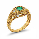 14K Yellow Gold 0.15ct Round Antique Style 5mm G SI Nano Emerald Diamond Engagement Wedding Ring Size 6.5