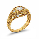 14K Yellow Gold 0.09ct Round Antique Style 5mm G SI Natural White Opal Diamond Engagement Wedding Ring Size 6.5