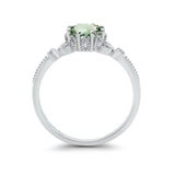 14K White Gold 1.34ct Round Art Deco Fashion 7mm G SI Natural Green Amethyst Diamond Engagement Wedding Ring Size 6.5