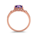 14K Rose Gold 1.34ct Round Art Deco Fashion 7mm G SI Natural Amethyst Diamond Engagement Wedding Ring Size 6.5