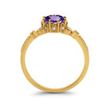 14K Yellow Gold 1.34ct Round Art Deco Fashion 7mm G SI Natural Amethyst Diamond Engagement Wedding Ring Size 6.5