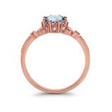 14K Rose Gold 1.34ct Round Art Deco Fashion 7mm G SI Natural Aquamarine Diamond Engagement Wedding Ring Size 6.5