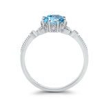 14K White Gold 1.34ct Round Art Deco Fashion 7mm G SI Natural Blue Topaz Diamond Engagement Wedding Ring Size 6.5