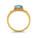 14K Yellow Gold 1.34ct Round Art Deco Fashion 7mm G SI Natural Blue Topaz Diamond Engagement Wedding Ring Size 6.5