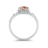 14K White Gold 1.34ct Round Art Deco Fashion 7mm G SI Natural Morganite Diamond Engagement Wedding Ring Size 6.5