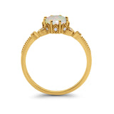 14K Yellow Gold 0.06ct Round Art Deco Fashion 7mm G SI Natural White Opal Diamond Engagement Wedding Ring Size 6.5