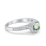 14K White Gold 0.67ct Round Halo 6.5mm G SI Natural Green Amethyst Diamond Engagement Wedding Ring Size 6.5