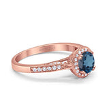 14K Rose Gold 0.67ct Round Halo 6.5mm G SI London Blue Topaz Diamond Engagement Wedding Ring Size 6.5