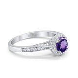 14K White Gold 0.67ct Round Halo 6.5mm G SI Natural Amethyst Diamond Engagement Wedding Ring Size 6.5