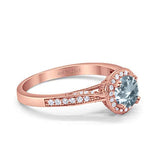 14K Rose Gold 0.67ct Round Halo 6.5mm G SI Natural Aquamarine Diamond Engagement Wedding Ring Size 6.5