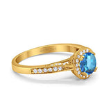 14K Yellow Gold 0.67ct Round Halo 6.5mm G SI Natural Blue Topaz Diamond Engagement Wedding Ring Size 6.5