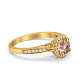 14K Yellow Gold 0.67ct Round Halo 6.5mm G SI Natural Morganite Diamond Engagement Wedding Ring Size 6.5