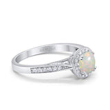 14K White Gold 0.21ct Round Halo 6.5mm G SI Natural White Opal Diamond Engagement Wedding Ring Size 6.5