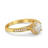 14K Yellow Gold 0.21ct Round Halo 6.5mm G SI Natural White Opal Diamond Engagement Wedding Ring Size 6.5