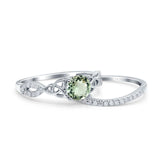 14K White Gold 1.05ct Round 6mm G SI Natural Green Amethyst Diamond Engagement Bridal Wedding Ring Size 6.5