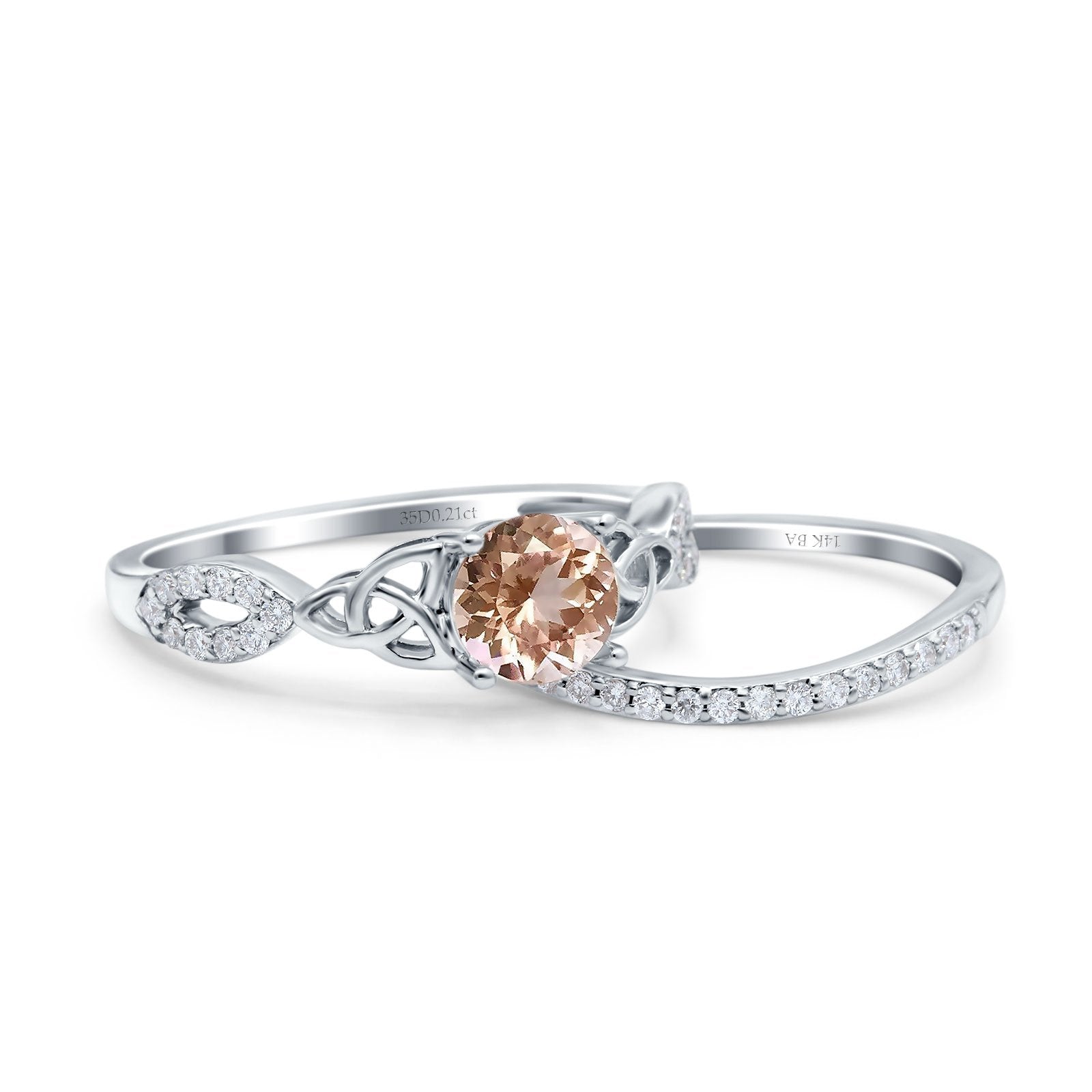 14K White Gold 1.05ct Round 6mm G SI Natural Morganite Diamond Engagement Bridal Wedding Ring Size 6.5