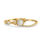 14K Yellow Gold 0.21ct Round 6mm G SI Natural White Opal Diamond Engagement Bridal Wedding Ring Size 6.5